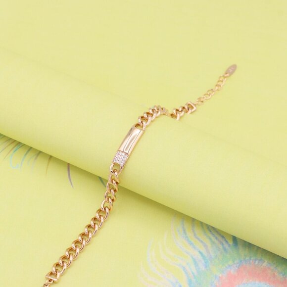 "Elegant Rose Gold Bracelet with Polished Bar & CZ Accent, XPBL0946 - Picture 3 of 13